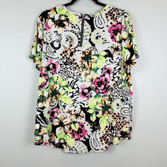 Chicos Top Women 3 US XL Multi Floral Blouse Colorful Stretchy Bloomcore Mature - Picture 5 of 8
